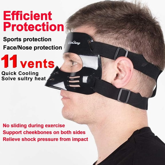 Qiancheng Nose Guard Face Shield for Broken Nose, Adjustable Face Guard with Padding, Protection from Impact Injuries to Nose and Face for Unisex Adult, QC-L2 Black