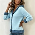 thumbnail image 7 of HBYJLZYG Women's Cardigan with Denim Patchwork Trim, Button Down Hooded Long Sleeve Relaxed Fit Ribbed Knit Casual Fall Outerwear Tops for Women Everyday Wear, 7 of 7
