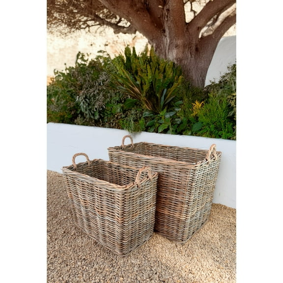 BIDK Home Rectangular Rattan Storage Basket with Handles - 29.5" - Set of 2