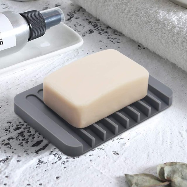 Paquete de 3 jaboneras de silicona para baño/cocina, fácil de limpiar (gris)