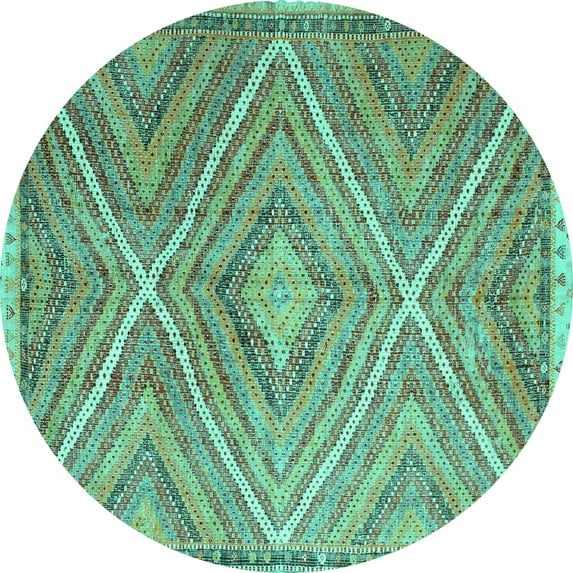 Ahgly Company Indoor Round Southwestern Turquoise Blue Country Area Rugs, 6' Round