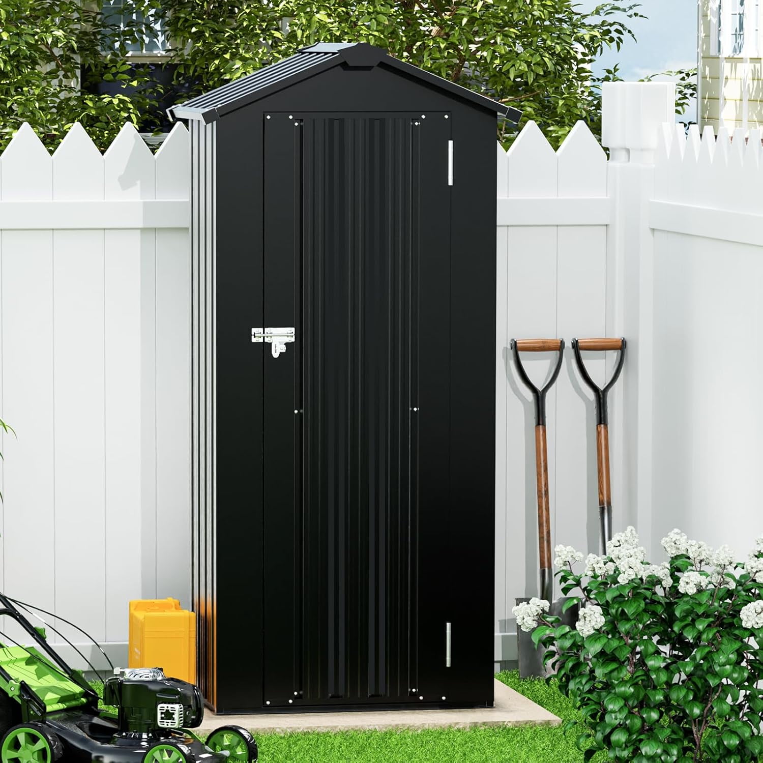 Small Shed Outdoor Storage 2.5X1.4 FT Galvanized Metal Garden Shed Waterproof with Lockable Door for Narrow Backyard, Patio, Garden