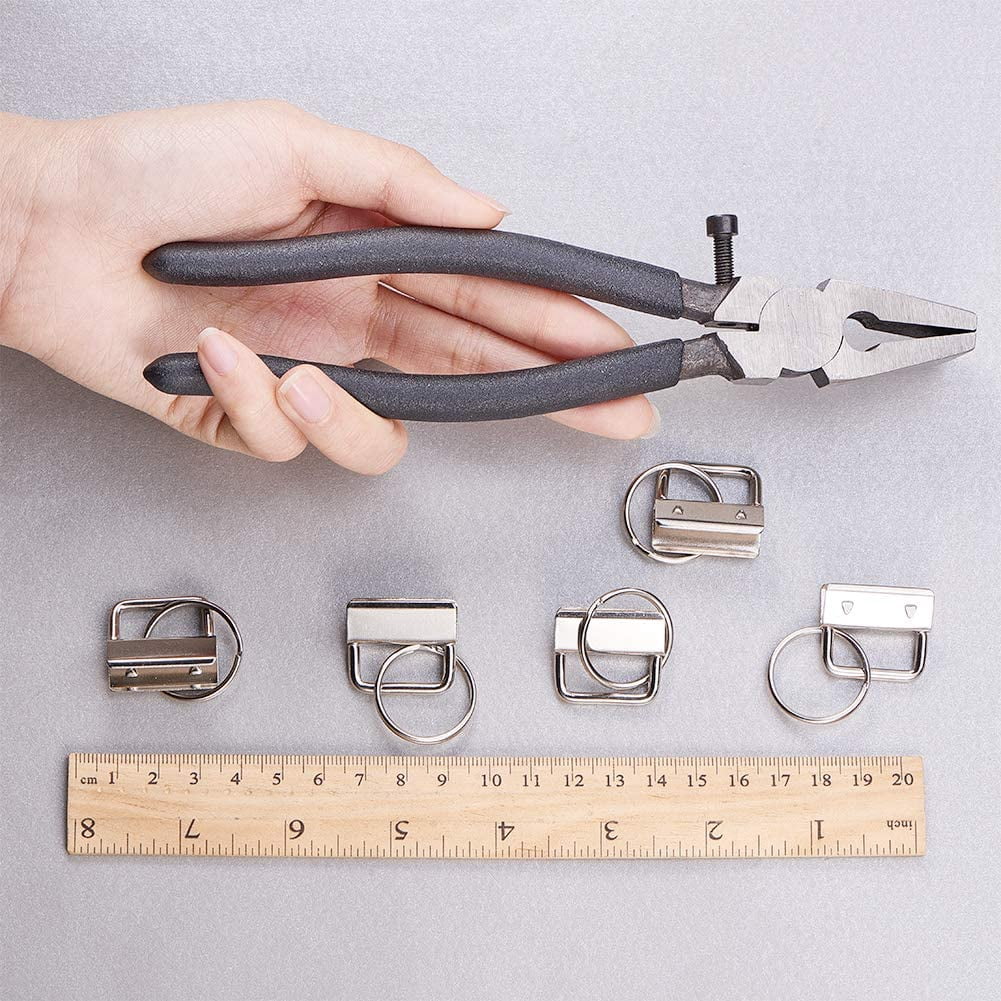 DIY Key Clasp Making - 5pcs Iron Key Clasps Keychain Split Ring with Ribbon Ends and Steel Clamp Flat Nose Pliers Mixed Color