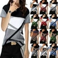 thumbnail image 3 of Askfv Women’s Short Sleeve T Shirts Crewneck Striped Color Block Tunic Tops Loose Casual Summer Tee, 3 of 3