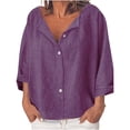 thumbnail image 1 of Timegard Button down Shirts for Women Round Neck Long Sleeve Tops Fall Casual Solid Color Loose Blouse, 1 of 5