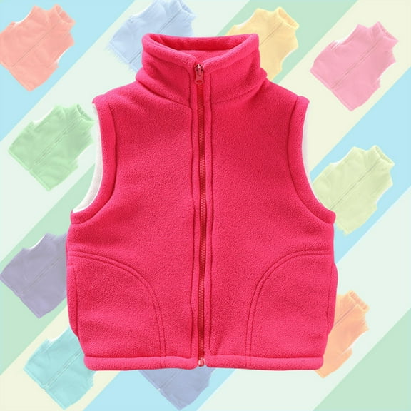 YUSIM Toddler Girls Fleece Vest- Turtleneck Warm Zip Up Casual Kids Fall Jacket Hot Pink Size 4-10 T