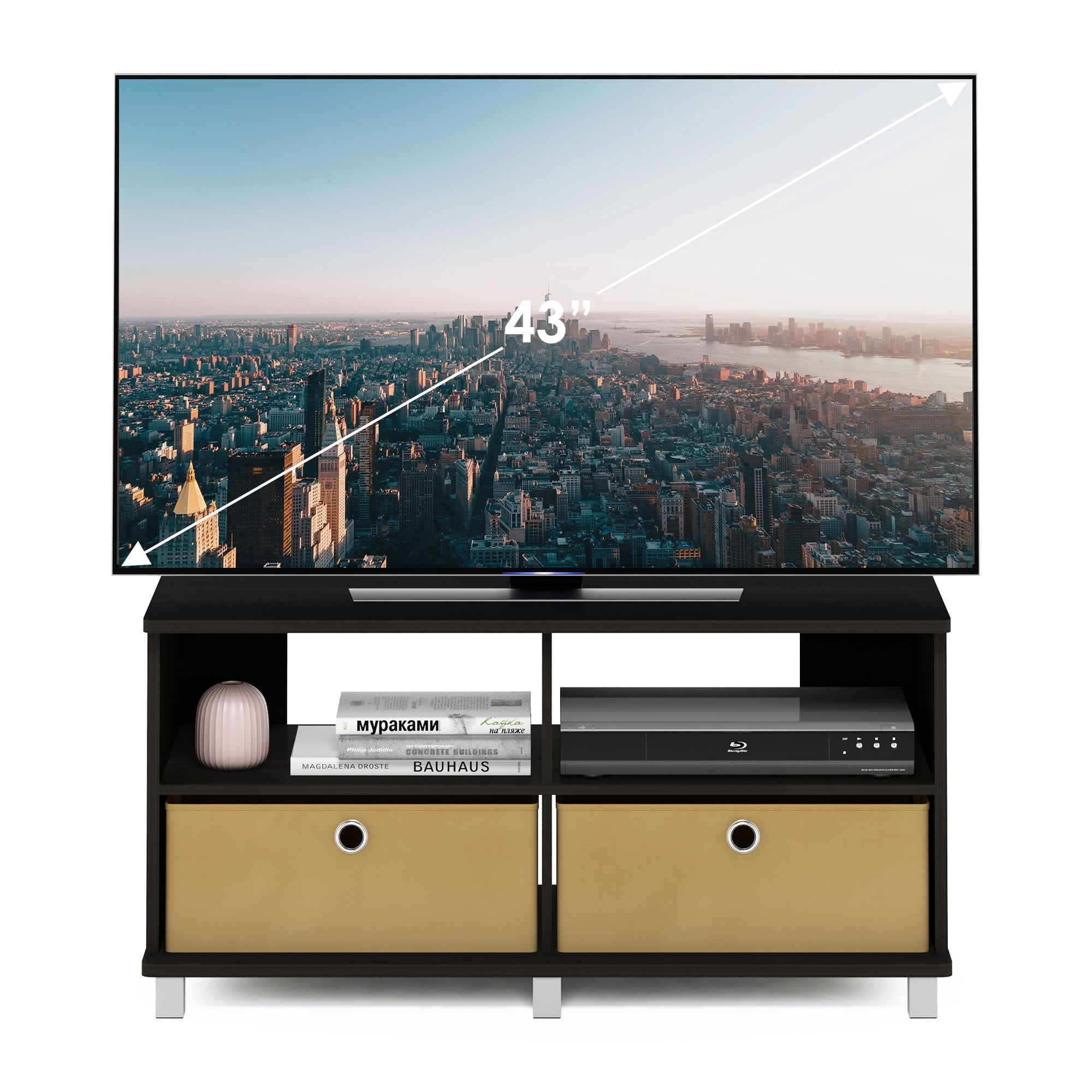 Furinno Andrey Entertainment Center with Bin Drawers, Dark Espresso/Brown