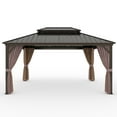 thumbnail image 7 of INTER HUT 12x16 FT Outdoor Hardtop Gazebo with Nettings and Curtains, Aluminum Frame Galvanized Double Roof Pavilion Gazebo, Brown Frame, 7 of 7