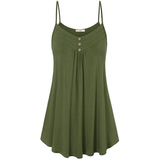 Camisola de tirantes finos plisada con cuello en V informal de verano para mujer Fokelyi WRHS-183-2