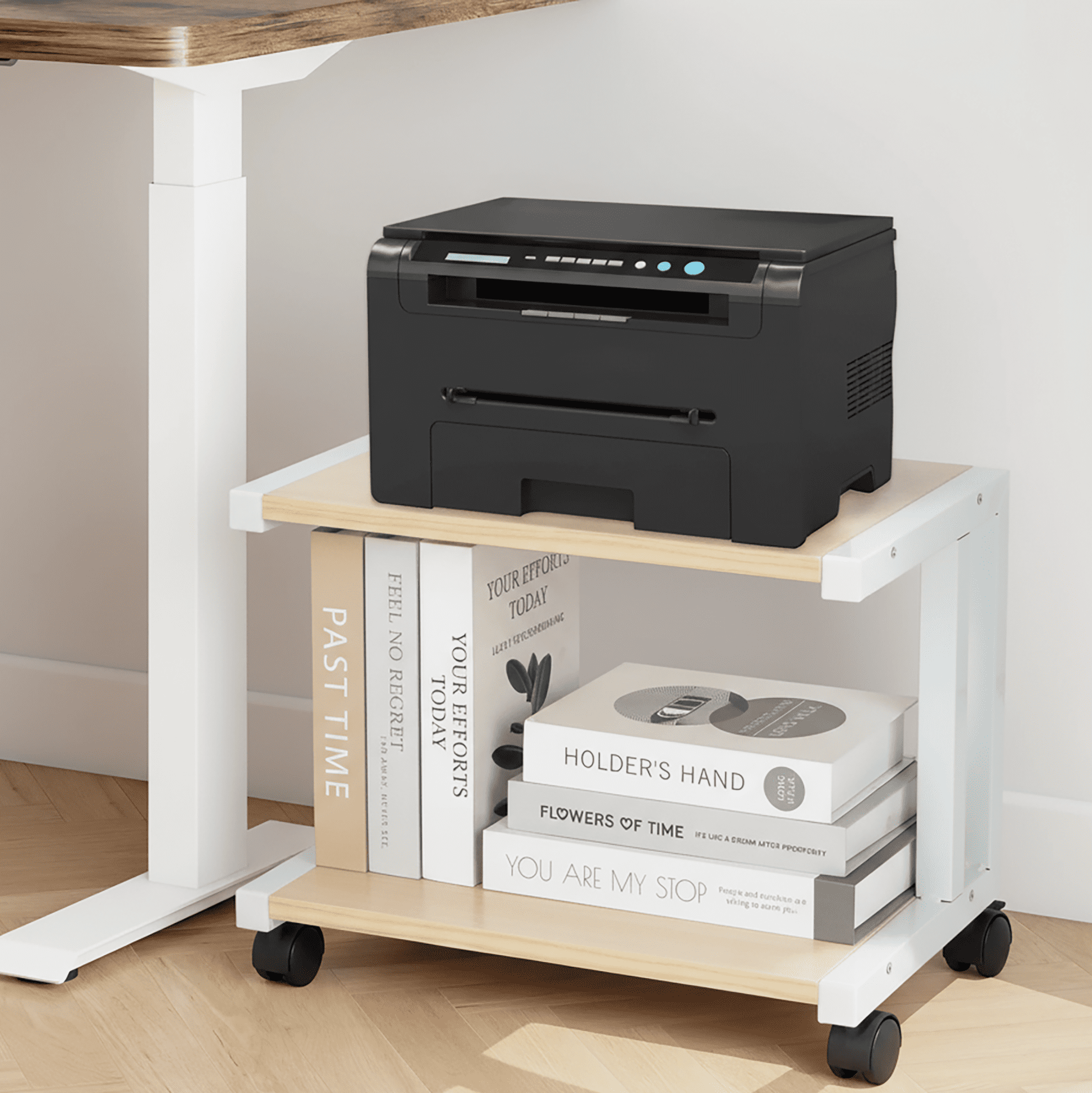 Petoto Printer Stand, 2 Tier Rolling Printer Cart with Wheels, Under Desk Printer Stand for Office, Home