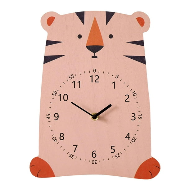 Reloj de pared de madera con dibujos de animales para habitación de niños, fácil de limpiar, adorable y único. Tigre