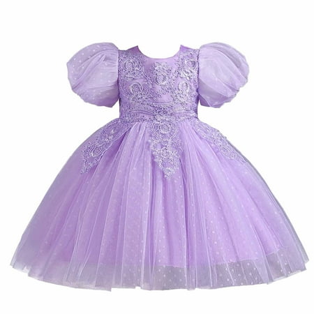 

JSGEK 6-7 Years Kids Soft Dress for Princess Brithday Party Regular Fit Little Girls Casual Dresses Swing A Line Dress Comfort Solid Color Fashion Short Sleeve Toddler Tulle Tutu Dress Purple