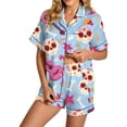 thumbnail image 2 of Womens Halloween Pajamas Short Sleeve Button Down Shorts Printed Loose Casual Nightwear Sleepwear 2 Piece Set Light Blue M, 2 of 4