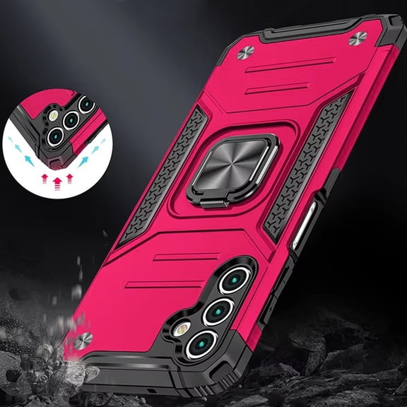 For Samsung Galaxy S25 Fan Edition /Galaxy S25 FE Armor Hybrid Magnetic Stand with Ring Holder Kickstand Shockproof Heavy-Duty Durable Rugged TPU Dual Layer Cover, XPM Protector [Hot Pink]