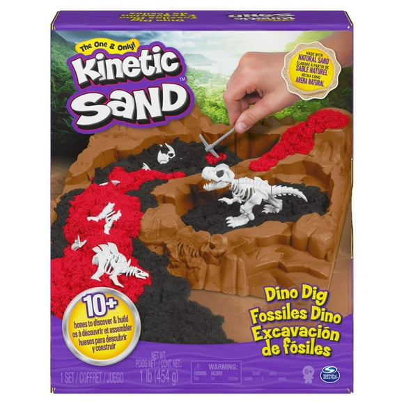 Kinetic Sand, Dino Dig Playset with 10 Hidden Dinosaur Bones, Play Sand Sensory Toys, Stocking Stuffers & Christmas Gifts for Kids Ages 6+