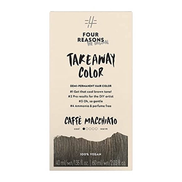 Four Reasons Takeaway Color Caff Macchiato Demi-Permanent Hair Color- Ammonia-Free Hair Dye For Vibrant Hair- 100% Vegan & Cruelty Free Semi-Permanent Color For Grey Hair Coverage- 5.1 Cool Brown