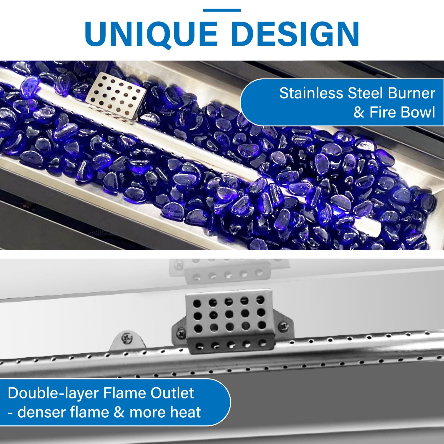 SUMMIT LIVING 45" Rectangular Steel Propane Fire Pit Table 50000BTU Gas Fire Pit with Blue Fire Glass and Lid, Black