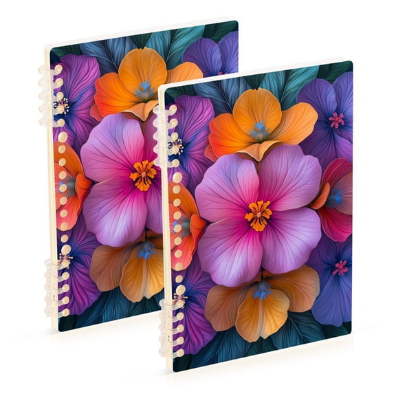 FORMRS 1-Subject Spiral Notebook 8" x 5" College Ruled 60 Refillable Sheet A5 Hard Cover, 2 Pack, Large Purple Flowers