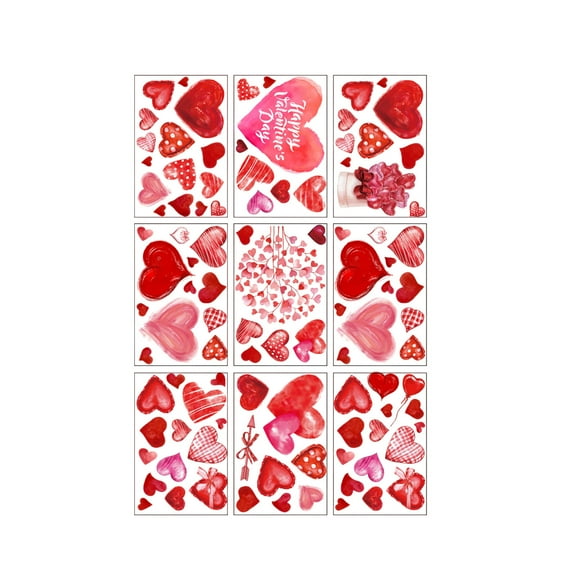 Cinvoph 9pcs Window Sticker Valentine's Day Romantic Removable Wall Stickers Love Heart Decals Wedding Anniversary Decoration for Holiday Living Room Bedroom 12"x8"