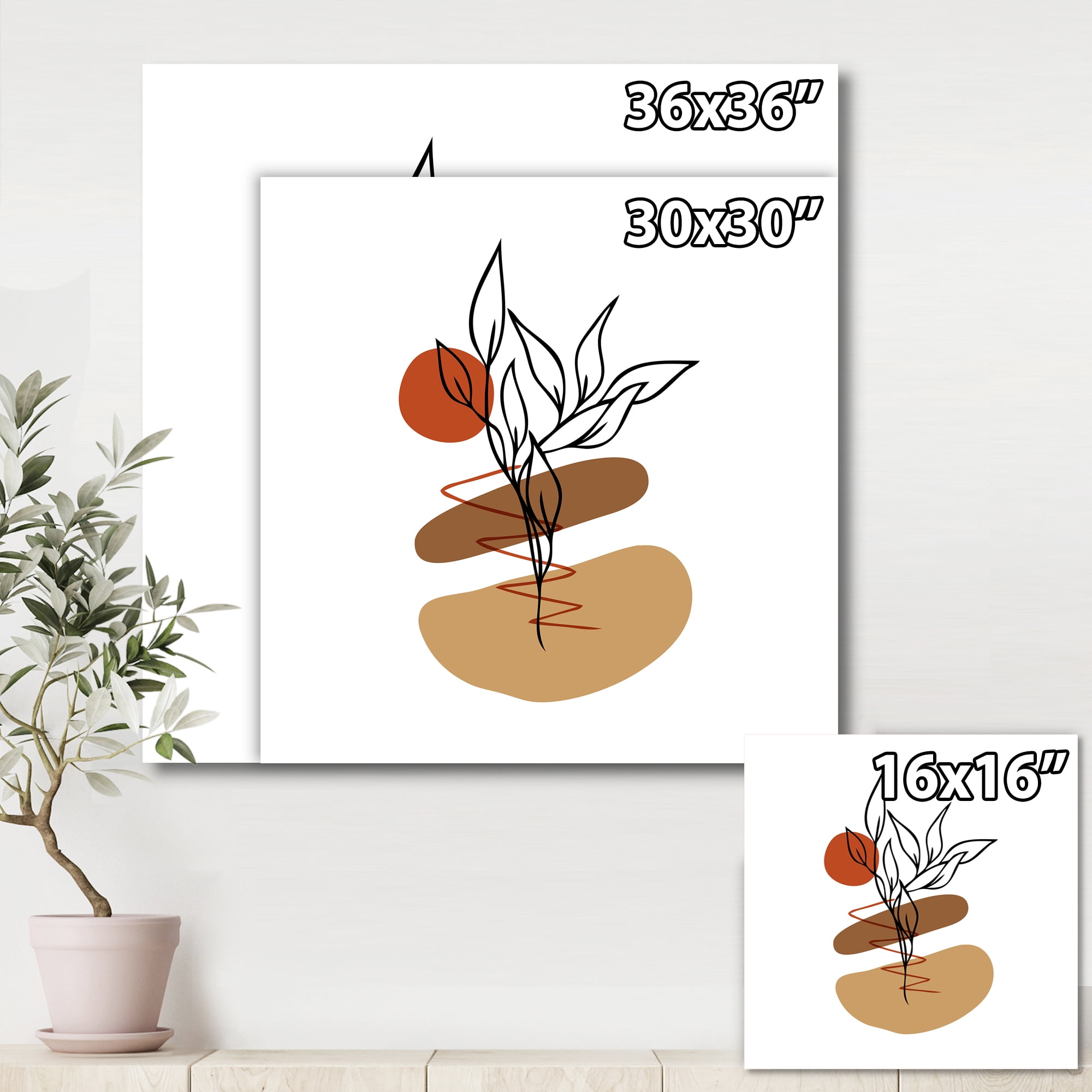 Designart ' Abstract Flowers Plants With Elementary Shapes II ' Modern Canvas Wall Art Print