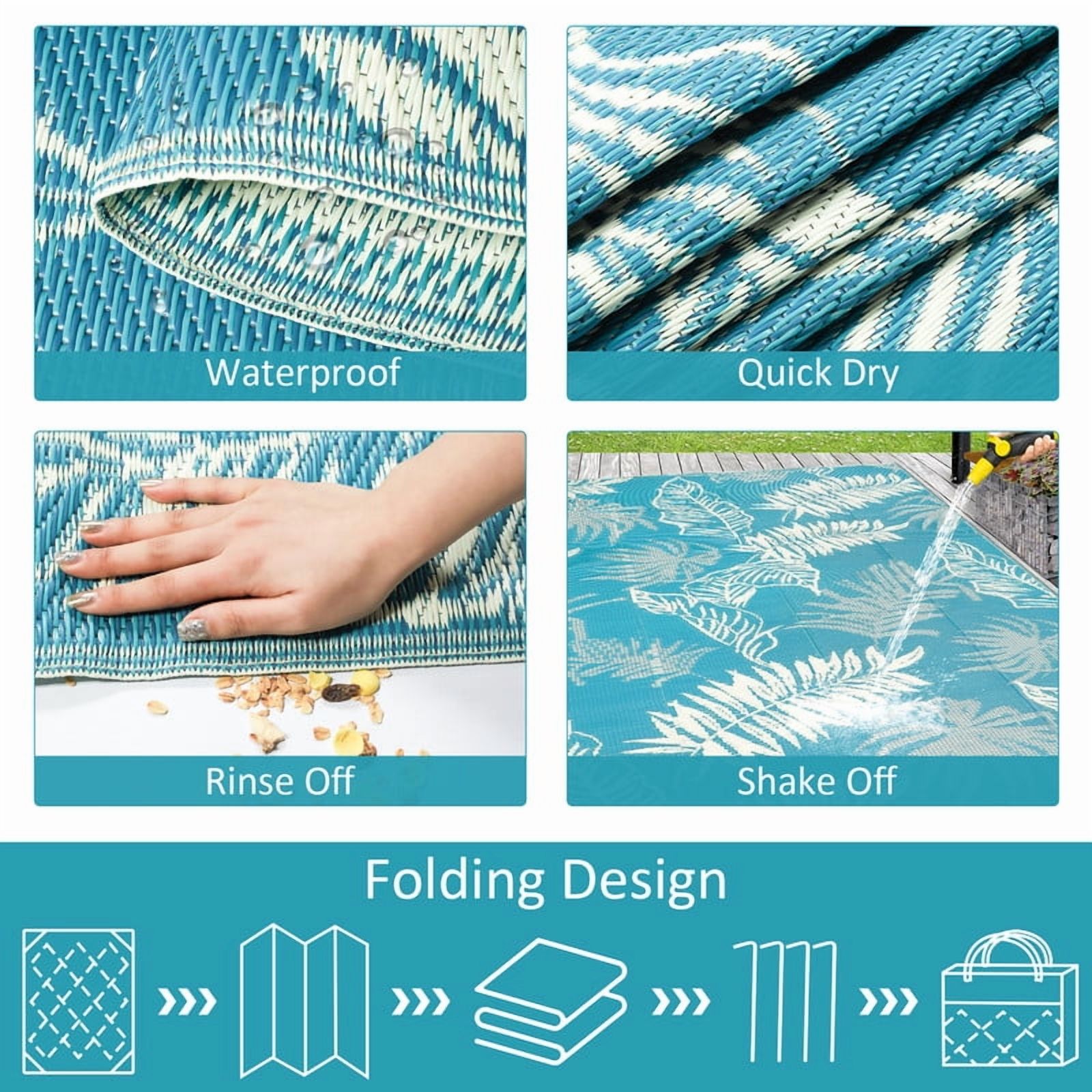 Aonewoe Outdoor Plastic Straw Rug 8x10 Waterproof Patio Rug Reversible Indoor Outdoor Rugs Outside Carpet for RV, Picnic, Backyard, Deck, Balcony, Porch, Beach, Blue & White