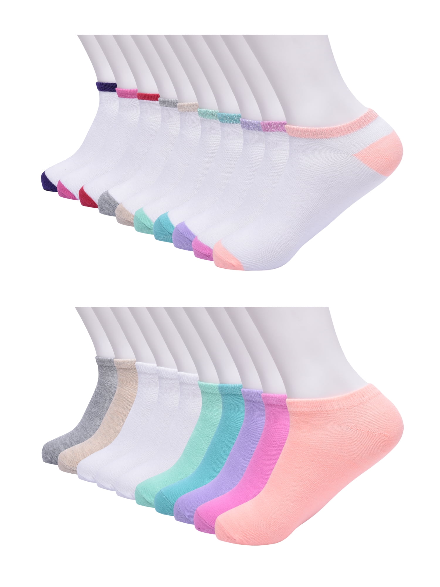 Wonder Nation Girls No Show Socks, 20-Pack, Sizes S-L