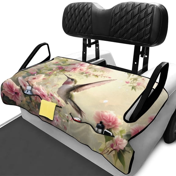 XYZCANDO Hummingbird Floral Golf Cart Seat Cover with 4 Pockets - Non-Slip Washable Universal 2-Seat Golf Cart Accessory