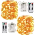 thumbnail image 1 of guirnaldas de luces LED a pilas de 10 m, 100 LED, temporizador con mando a distancia, IP65 resistente al agua, decoración interior y exterior para Navidad, bodas, fiestas, hogar y jardín (amarillas)., 1 of 5