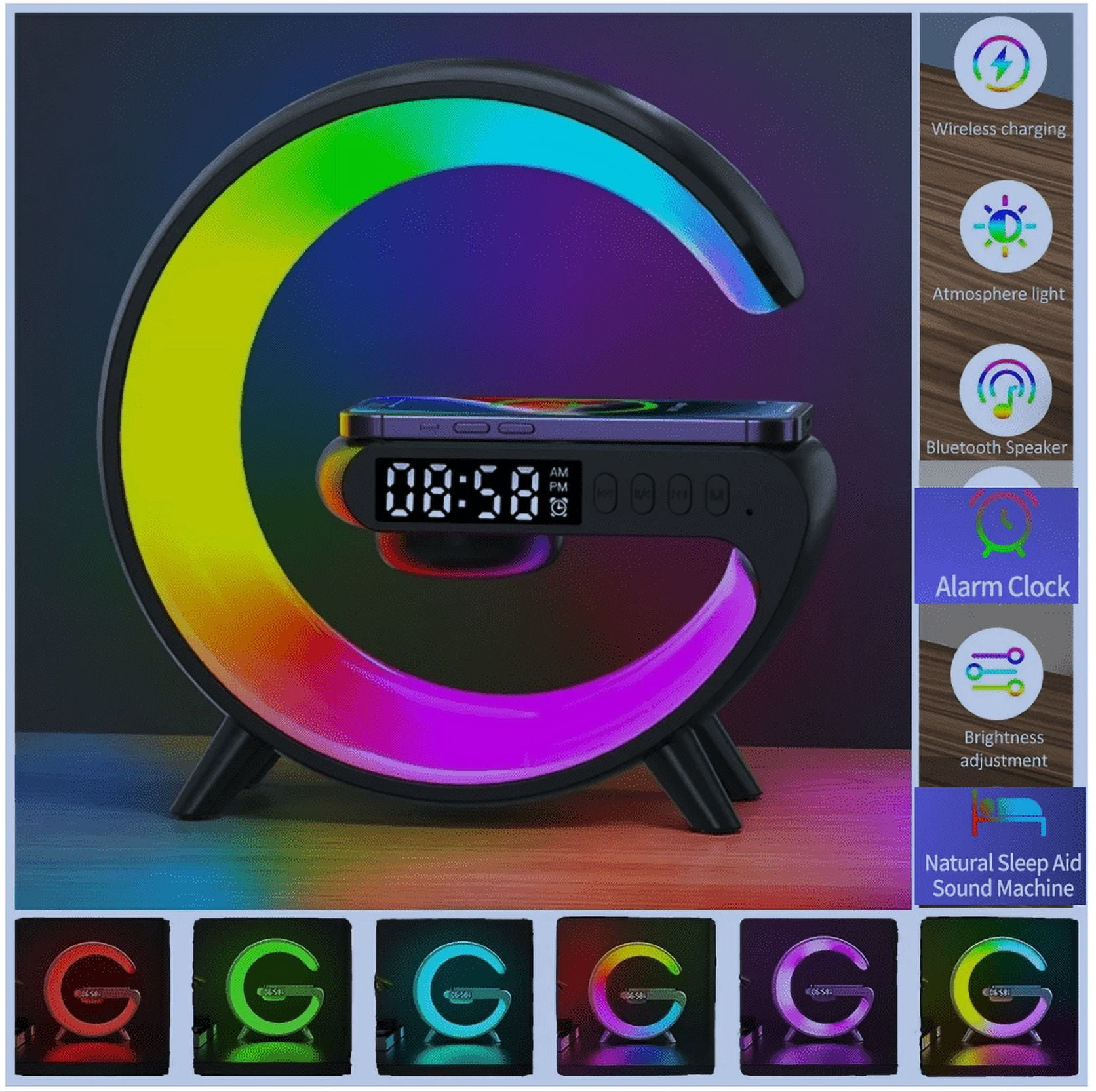 Zerak Mini G-Shaped Smart Wireless Speaker & Charger – 10 Light Effects, Bluetooth Audio, Wake-Up Light Alarm Clock, Night Light Lamp