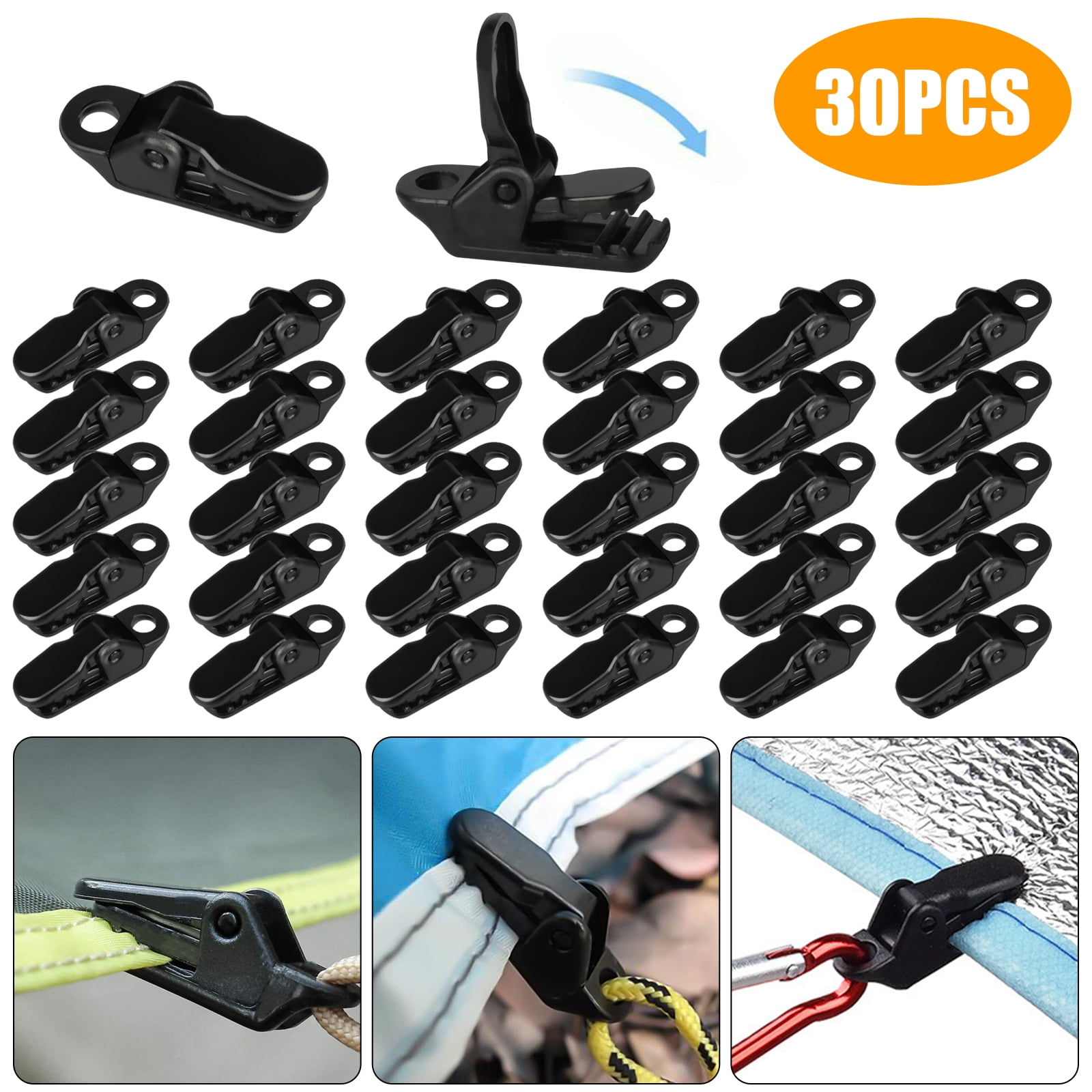 20Pc Outdoor Camping Tent Awning Tarp Clamp Gripper Fixed Emergency Hanger Clips 