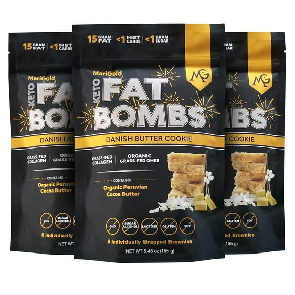 MariGold Keto Fat Bombs - 3-Pack - Danish Butter Cookie - Low Carb, Collagen Rich, Grass-fed Ghee, Organic Cocoa Butter, Gluten-Free, Non-GMO