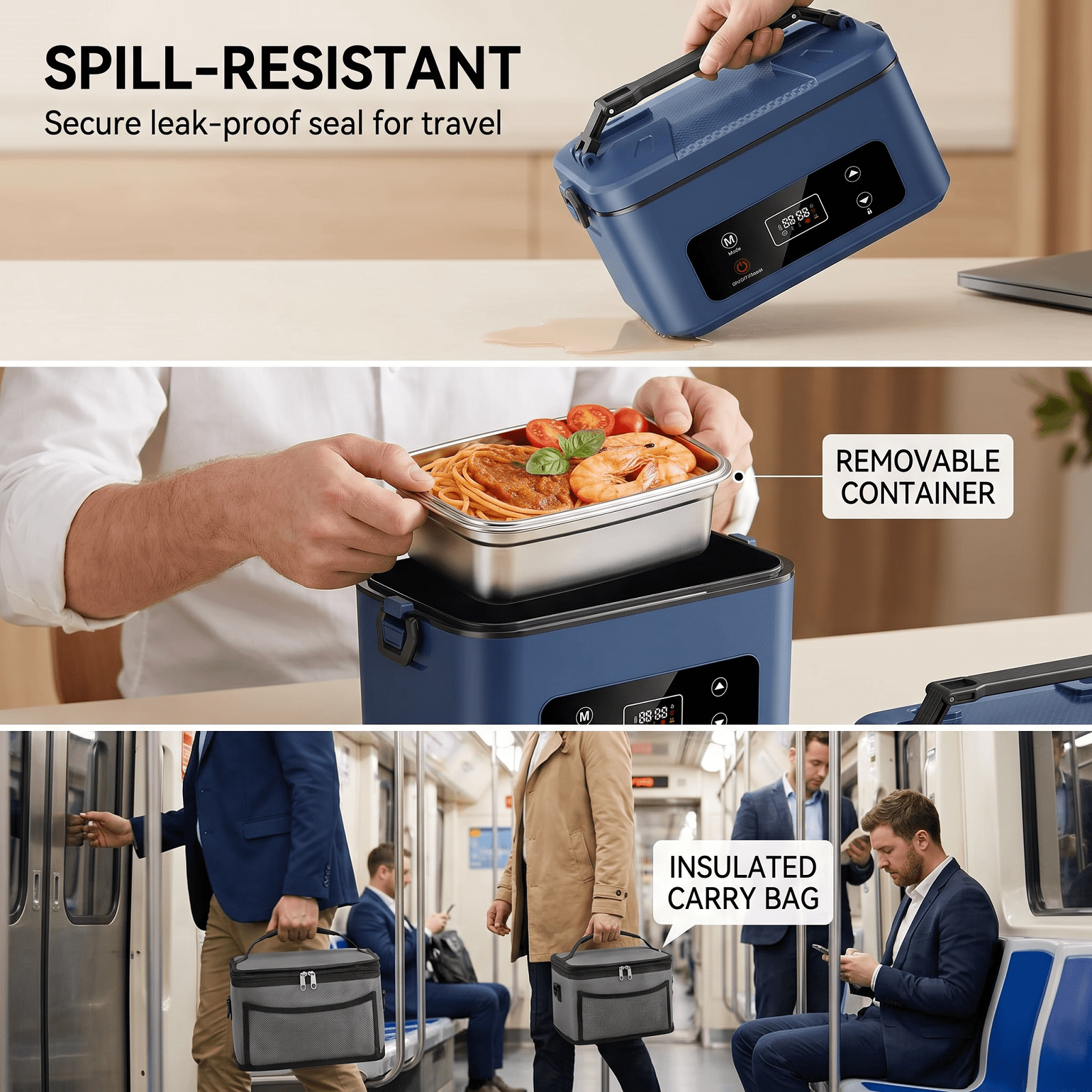 Cordless Electric Lunch Box, 5.1 Cups Heated Lunch Box Battery Powered with Automatic Scheduled Heating for Office, Picnic, Car & Outdoor Use