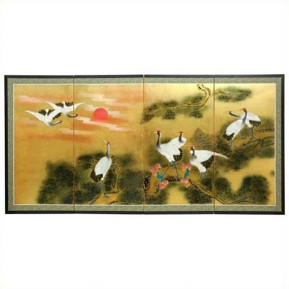 Oriental Furniture 36" Oriental Furniture Gold Leaf Sunset Cranes, Wall Art, Oriental, Traditional, 32", Handpainted, Indoor, living room