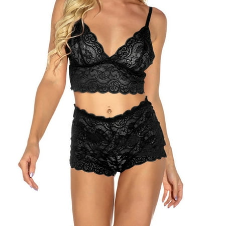 

〖TOTO〗Intimates For Women Underwear Women Lace Flowers Perspective Brassiere Shorts Pajamas Outfit