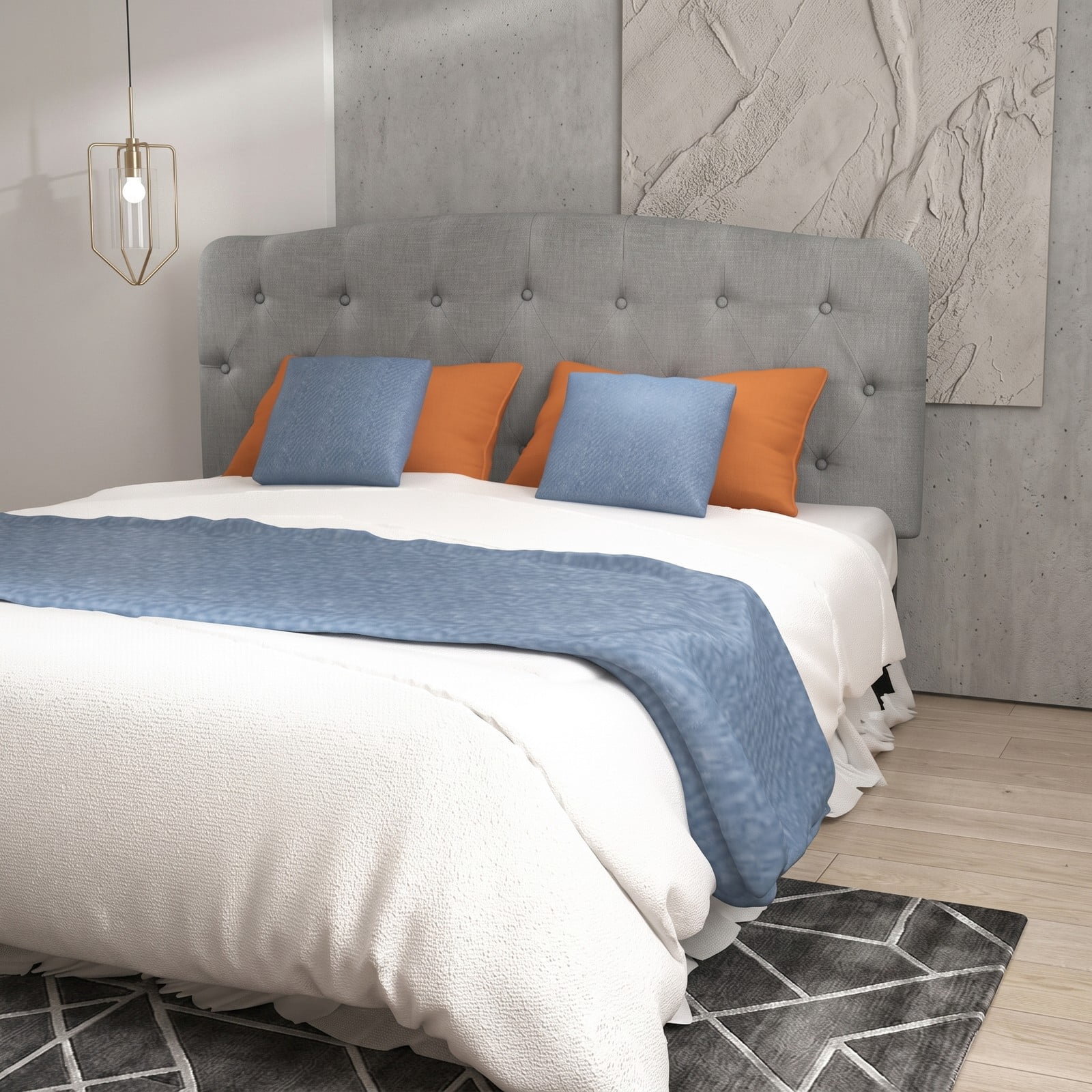 Furnibear Faux Linen Upholstered Full Size Headboard with Diamond Button Tufting and 2 Adjustable Heights for Bedroom and Guest Room, Light Gray