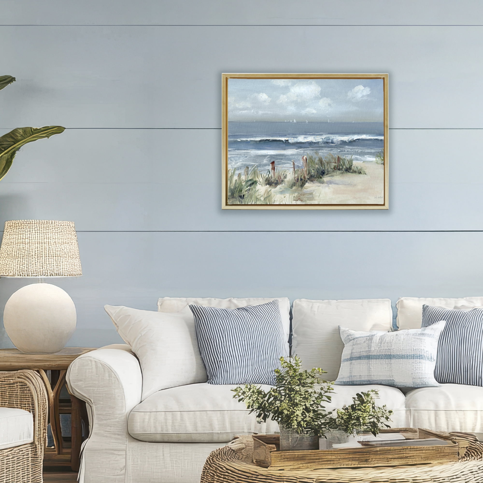 Stupell Industries Brushed Expression of Coast Gold Framed Floater Canvas Wall Art, design by Sally Swatland