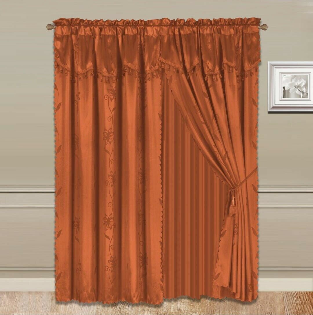 Voile Jacquard Curtain Panel Set with Attached Valance 55" X 84 inch Set of 2 