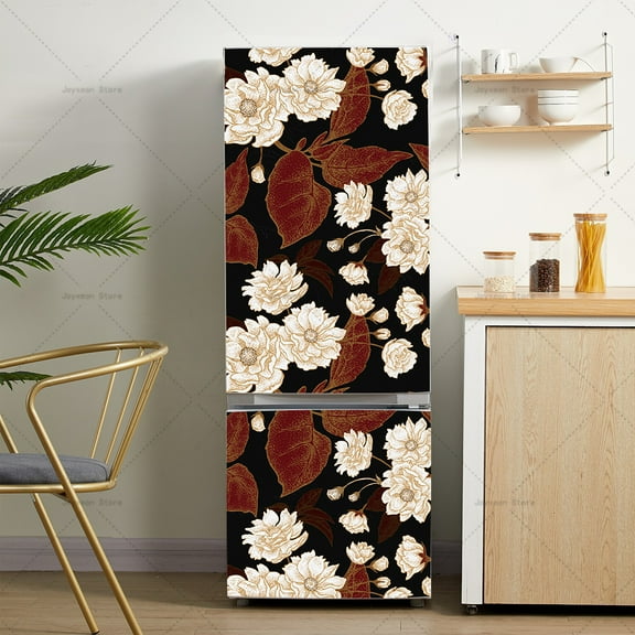 Vintage Carved Refrigerator Stickers with Plant and Flower Decorations Kitchen Refrigerator Door Sti