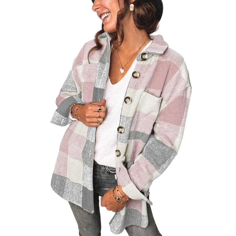 Powerdelux Womens Plaid Shacket Casual 
