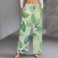 thumbnail image 2 of Eucalyptus Leaf Pattern Women's Casual Wide Leg Pants Comfort Pockets Elastic Waist Loose Fit Pants, 2 of 7