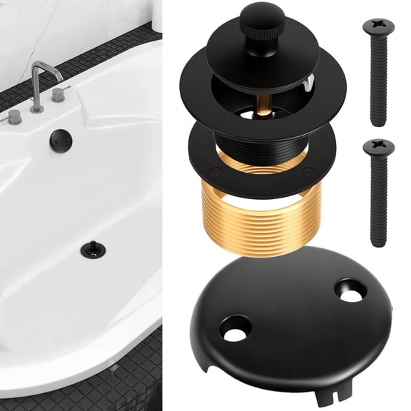 Bathtub Drain Stopper, Matte Black Tub Drain Replacement, Lift and Turn, Fits 1-3/8" to 1-1/2", Solid Brass