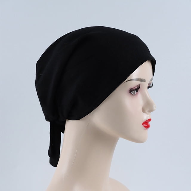 Women's Muslim Elastic Band Ethnic Hijab Solid Color Adjustable Small Cap Tube Cap Wrapped Turban Cap Lace Up