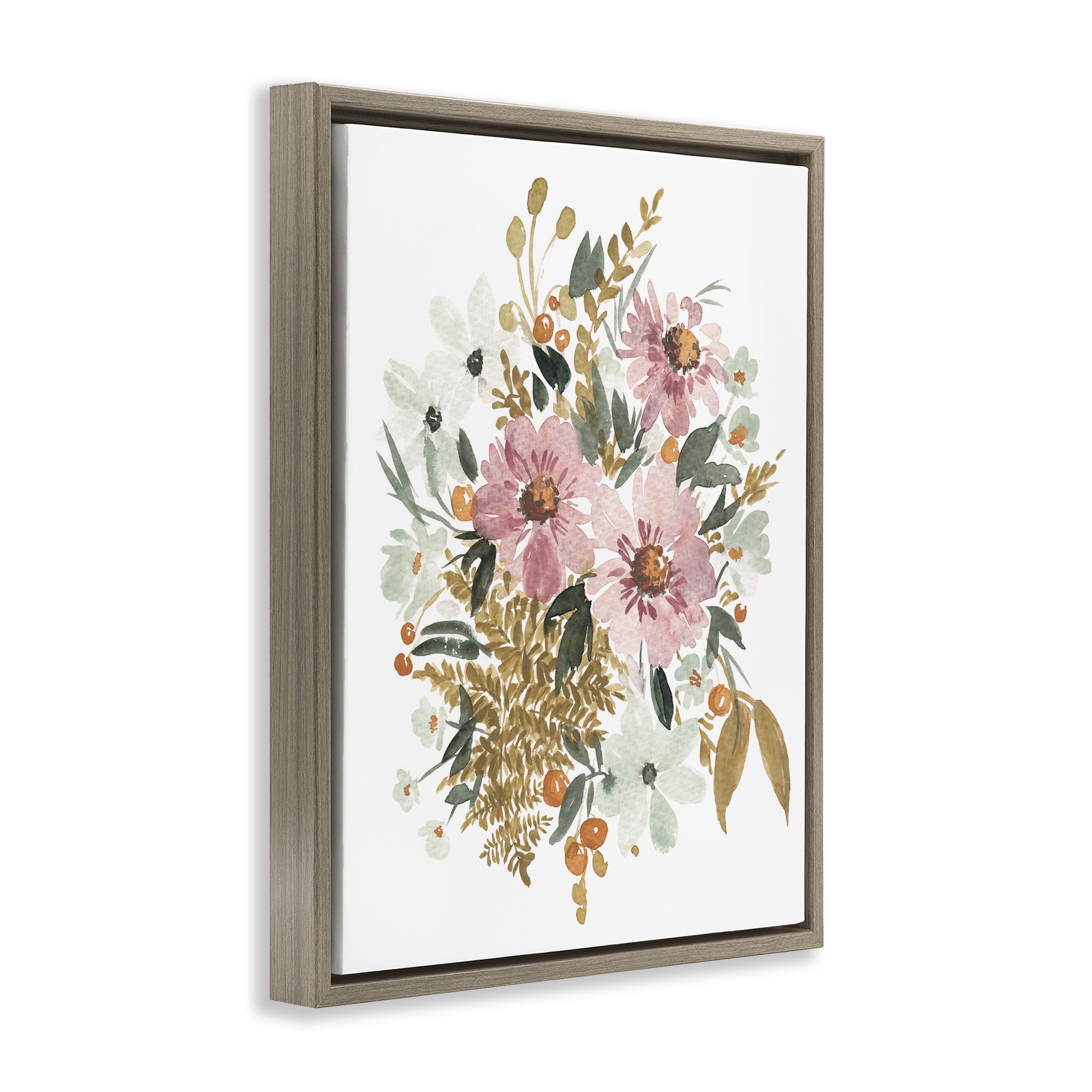 Stupell Industries Bundle Of Wildflowers Botanical & Floral Painting Brown Floater Framed Art Print Wall Art, 25 x 31