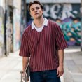 thumbnail image 4 of Men's Pinstripe Polo T-Shirt, Loose Short Sleeve Top with Contrast White Collar, 4 of 7