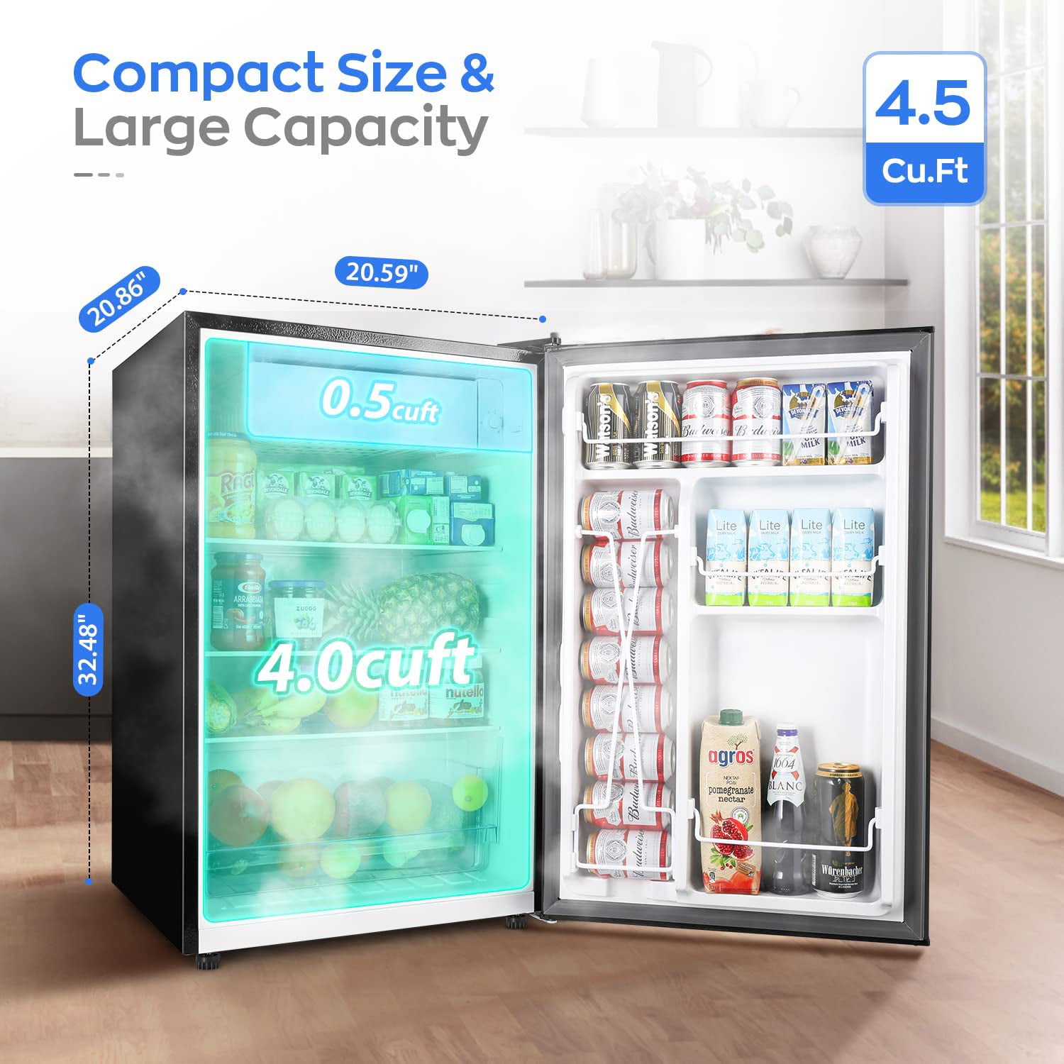 .com: Mini Fridge with Freezer, 4.5 Cu.Ft Compact Refrigerator with  freezer, 2 Door Mini Fridge with freezer, Upright for Dorm, Bedroom,  Office, Apartment- Food Storage or Drink Beer (Silver) : Everything Else