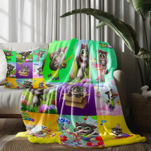 Talking Tom Throw Blanket and Plush Pillow Case Set Present for Kids Girl Boy Women Fan Gifts Soft and Lightweight Bedroom 30×40 inch
