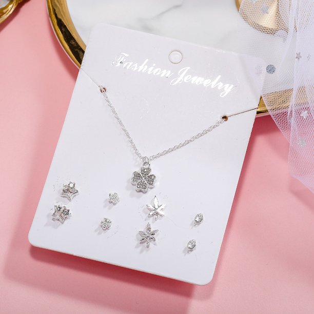 4 Pares De Pendientes Y Collares Kalung Anting Corea Set De Orejas De Clip De Oreja De Mujer