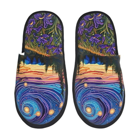

Yiaed Galactic Night Over Meadow Print Unisex House Slippers Slip on Warm Shoes Indoor Outdoor with Anti-slip sole-Medium