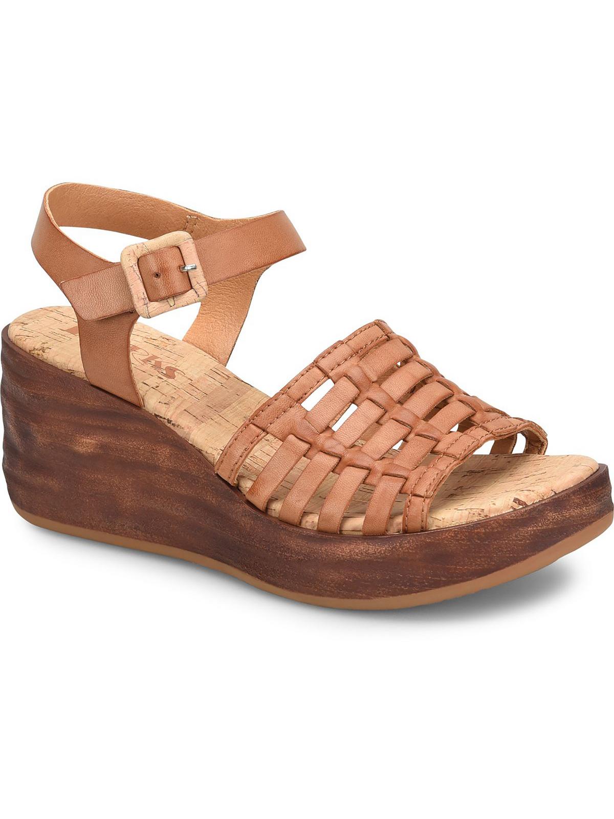 KORKS Womens Marley Faux Leather Ankle Strap Wedge Sandals