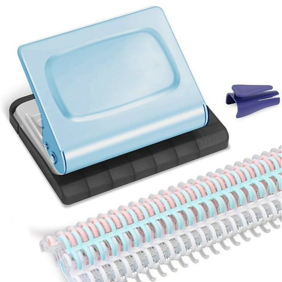 1 * 10 Hole Punch Binding Machine 10 * spiral binding coils (2 pink, 2 green, 2 white, 4 translucent)-Blue